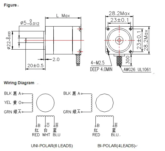 1.8° 28HS2a50-064 10n. Cm 0.6A 2-Phase Stepper Motor