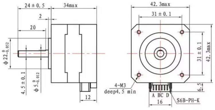 1.8 Degree 2 Phase High Precision NEMA 17 Stepper Motor (42Shd0001-24B)