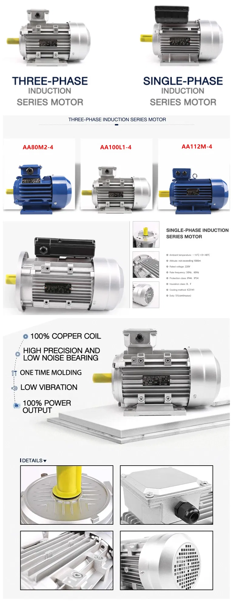 100% Copper Y2-160L-4 15kw 20HP 3 Phase Electric Motors
