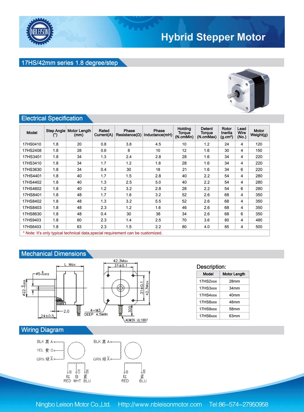 12VDC 42bygh Stepper Motor 42HS40 1704 Camera Stepper Motor