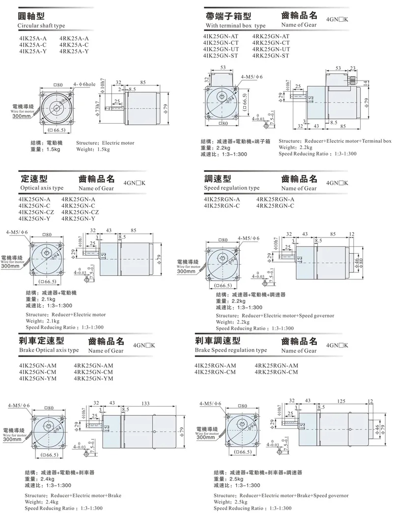 25W 30W 80mm Induction AC Gear Motor for Controller 1pH 3pH 120V 220V