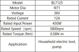 36V Dia71mm 430W 5800rpm Household Electric Tool Pump Brushless DC Motor