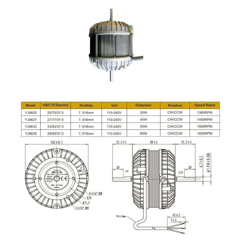 40W 1450rpm Electrical Shaded Pole Motor for Big Oven