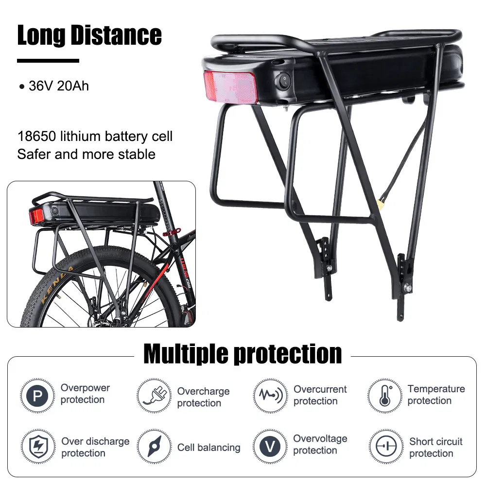 48V 350W Bafang BBS01b MID Drive Motor Electric Bike Conversion Kit with Rack Battery