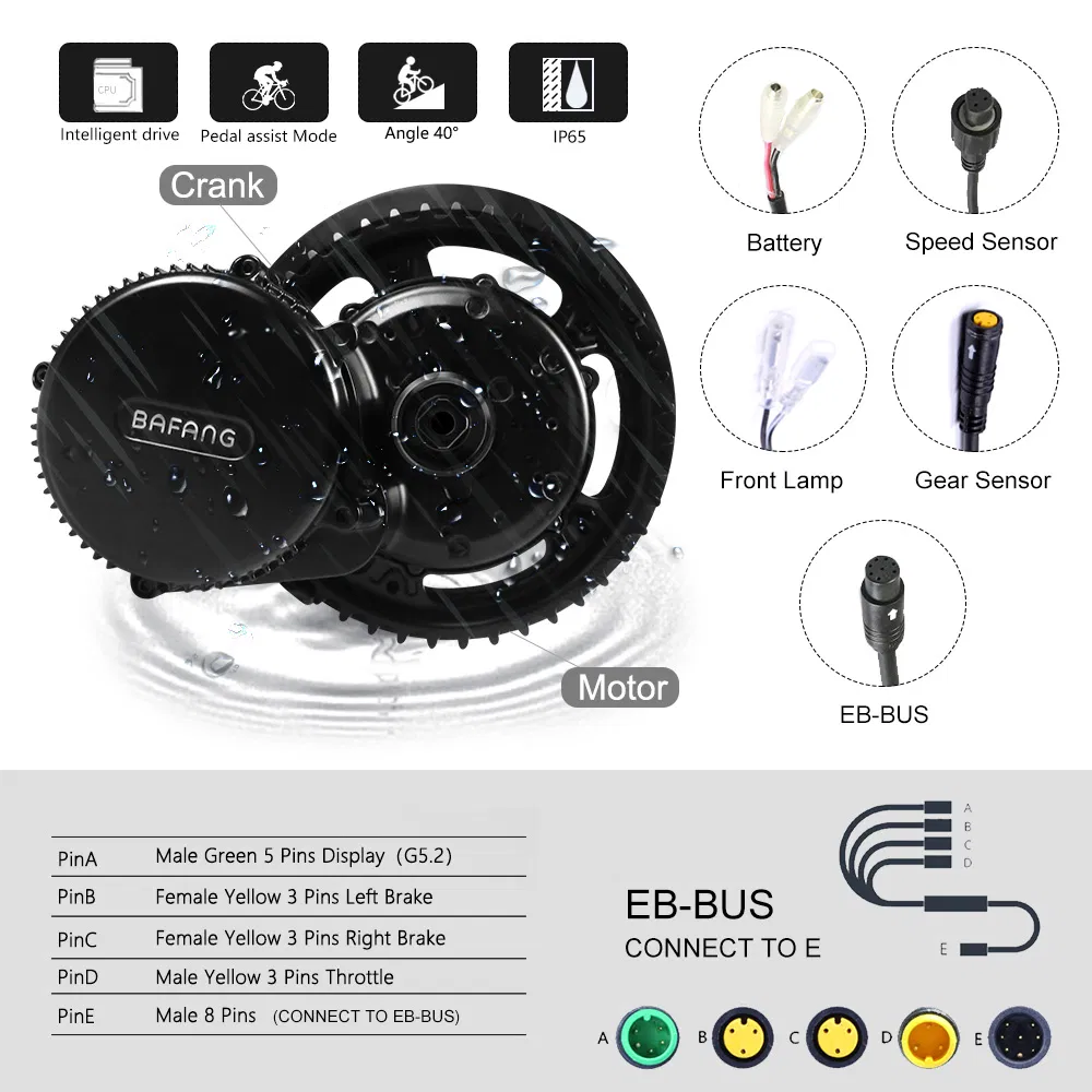 48V 350W Bafang BBS01b MID Drive Motor Electric Bike Conversion Kit with Rack Battery