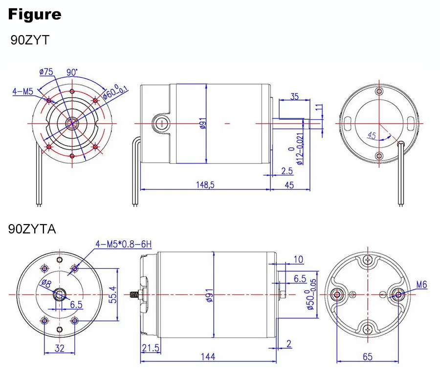 90zyt155-2453 24V 2.5A Electric DC Brushed Motor