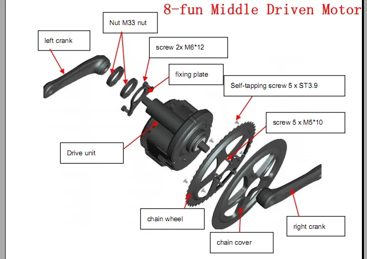 Bafang/8fun Electric Bike MID Crank Drive Motor Kit with Lithium Battery