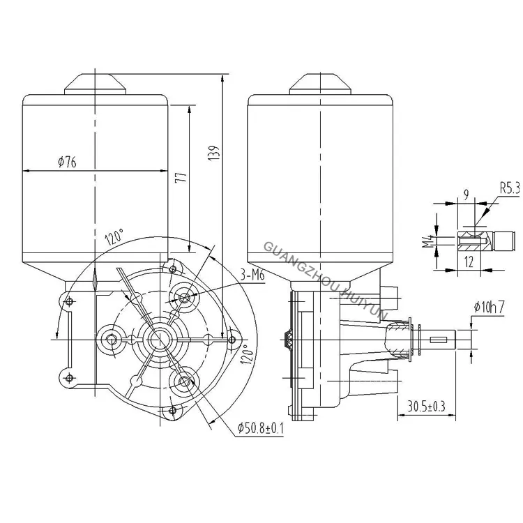 DC Electrical Gear Motors 120W 24V 60rpm / 80 Rpm Worm Gear Electric Motor with Long Shaft