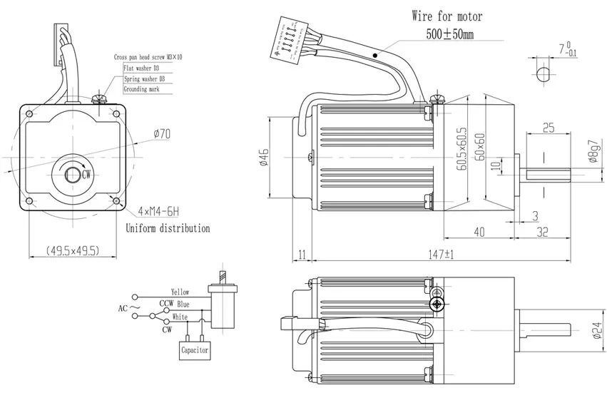 GS AC Reversible 6W 60mm Gear Motor 110V 220V Low Speed