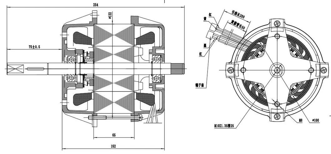 Lanshan 132 Series Outer Dia 132mm 1800W 2700rpm 4.5nm Outer Door Power Equipment AC Asynchronous Induction Motor