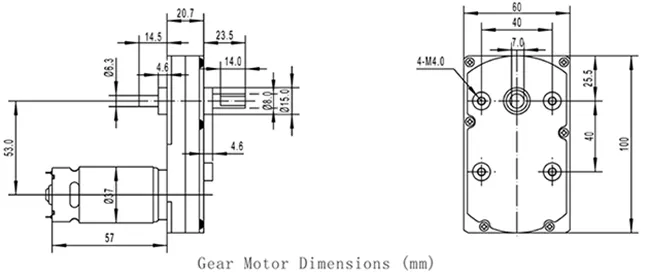 Micro 100mm 24V geared DC motor for snow blowers
