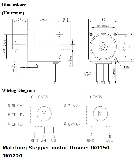 NEMA8 1.8 Degree 2 Phase NEMA Stepper Motor Jk20hs33-0604