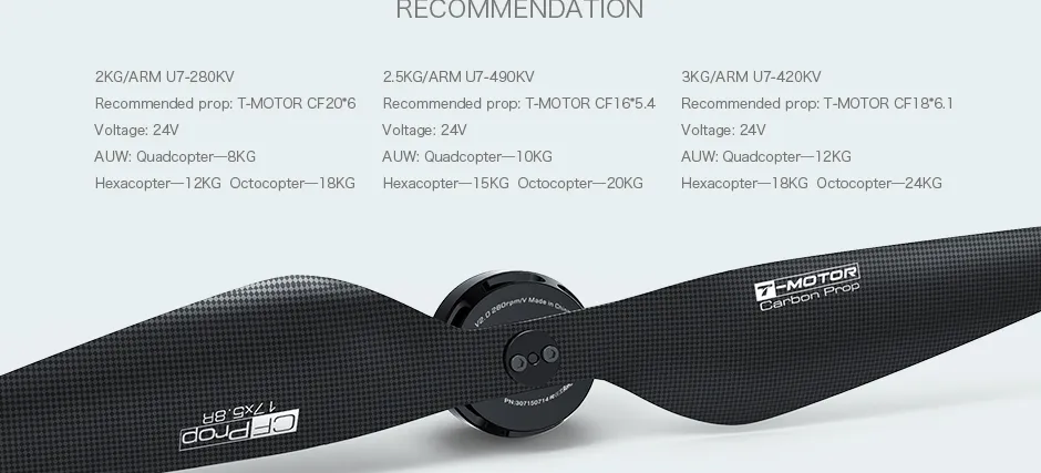 T-Motor U7 Kv280 Power Brushless Motor for Industrial Drone, OEM for Scooter etc