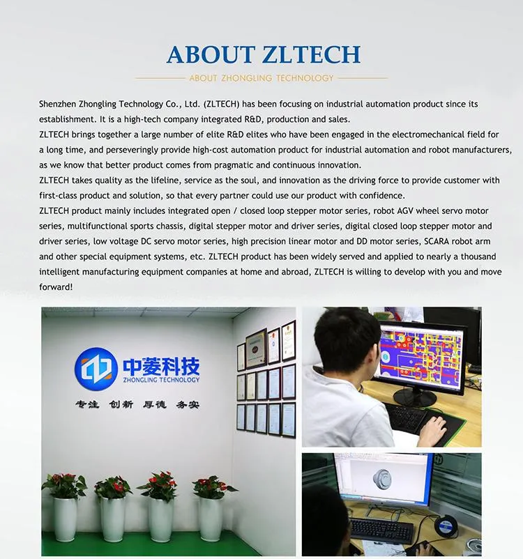 Zltech 6.5inch 48V 250W 5n. M 100kg Load 400rpm Low Speed High Precision Rubber Tire Brushless DC Hub Servo Motor with Encoder for Agv Robot