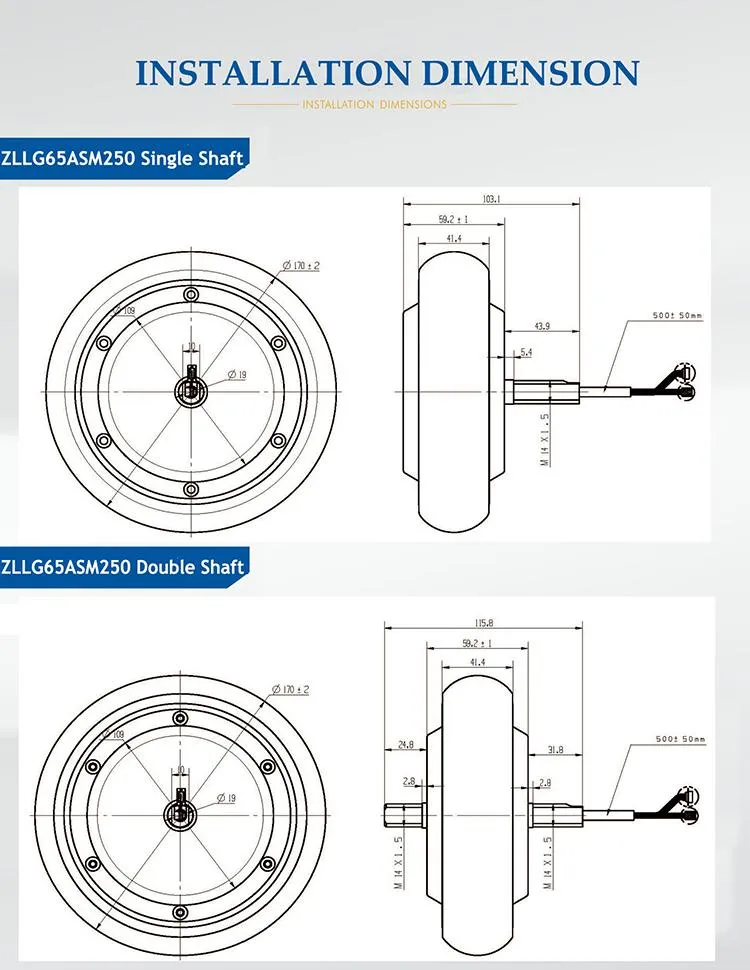 Zltech 6.5inch 48V 250W 5n. M 100kg Load 400rpm Low Speed High Precision Rubber Tire Brushless DC Hub Servo Motor with Encoder for Agv Robot